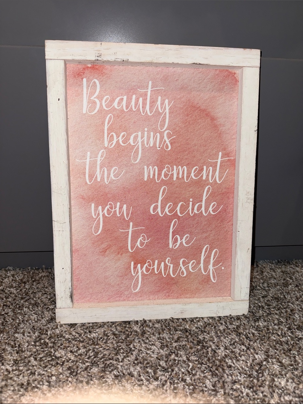 In Bloom Pink Watercolor Script Wall Art in White Frame